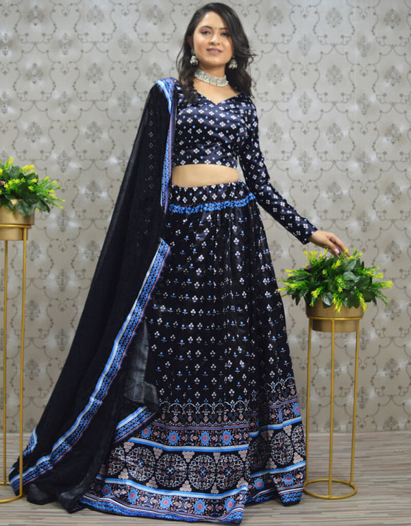 Montana Navy Blue Heavy Malay Silk Lehenga Choli