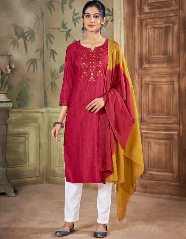 Ruby Pink Red Pure Viscose Pant Straight