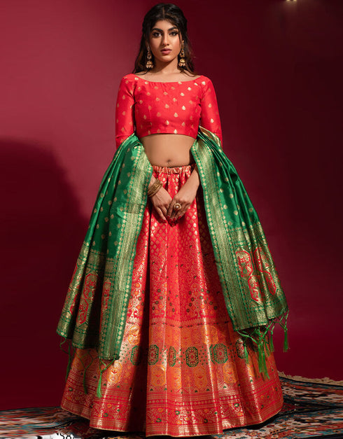Red Banarasi Silk Lehenga Choli
