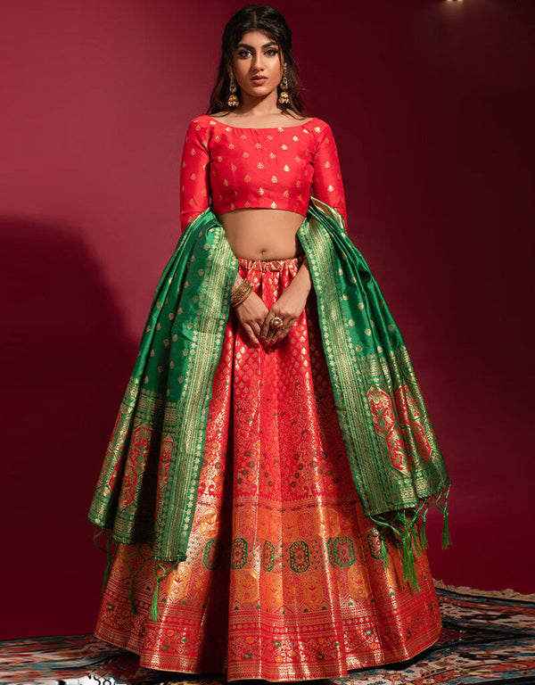Red Banarasi Silk Lehenga Choli