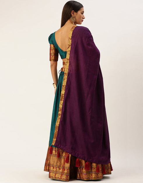 Teal Poly Silk Cotton Lehenga Choli Salwar Kameez