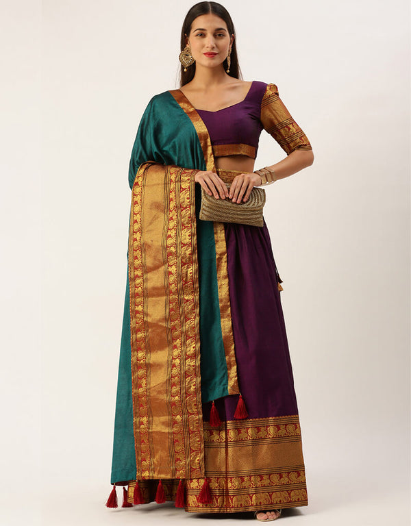 Magenta Purple Poly Silk Cotton Lehenga Choli