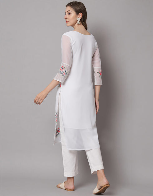 White Georgette N/A Straight Salwar Kameez