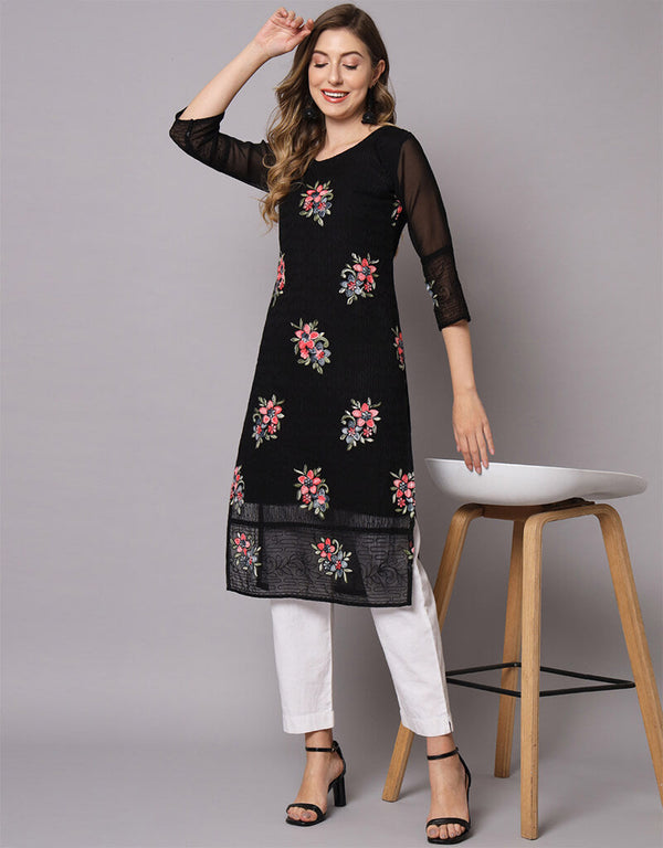 Black Georgette N/A Straight