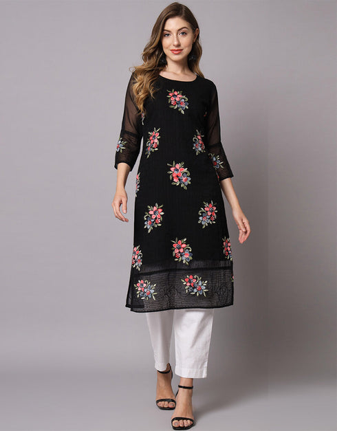 Black Georgette N/A Straight Back View