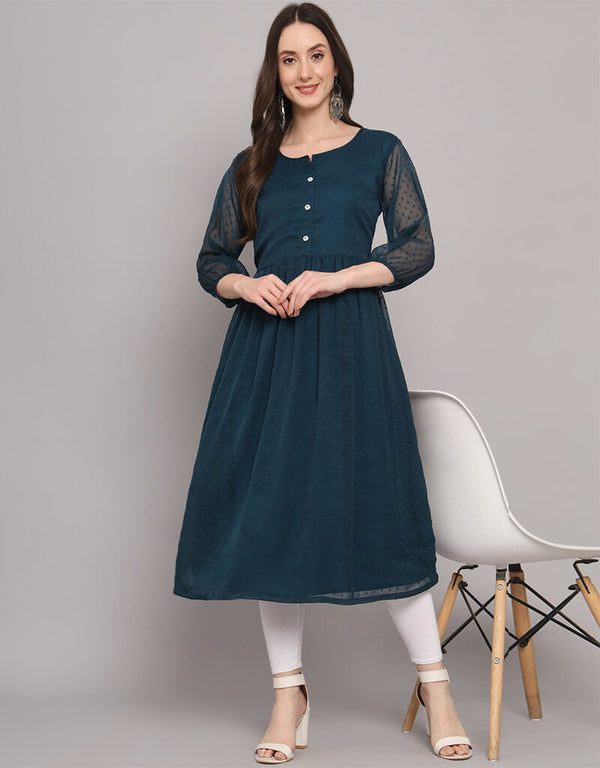 Teal Georgette N/A Straight