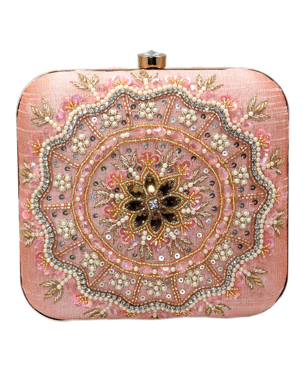 Peach Pink Heavy Designer Handworked Clutches-Accessories