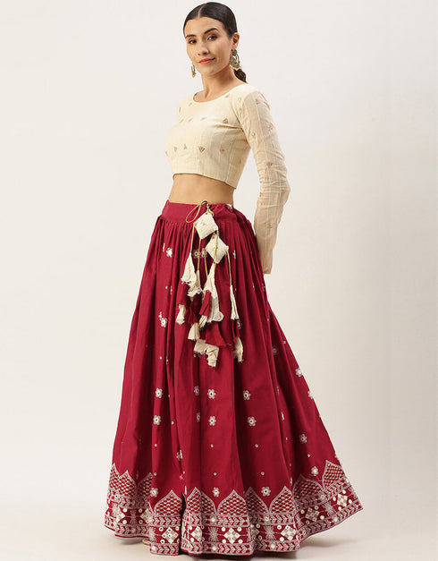 White Pure Cotton Lehenga Choli Back View