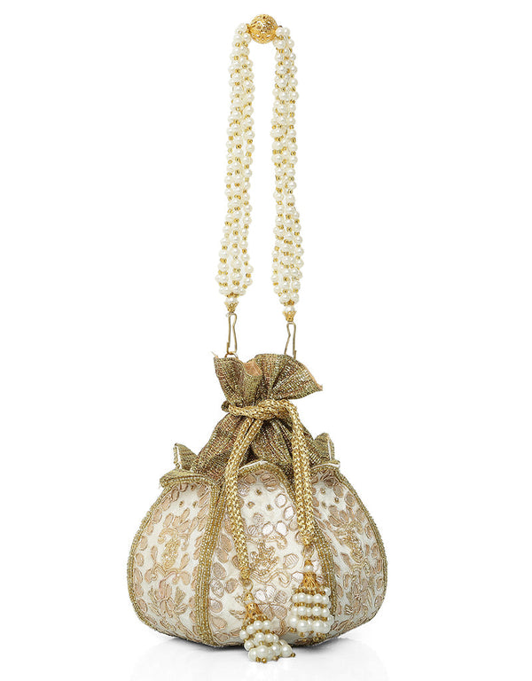 Cream Heavy Designer Handworked Clutches-Accessories