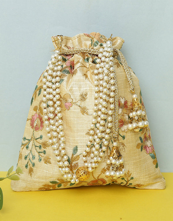 Beige Heavy Designer Handworked Clutches-Accessories