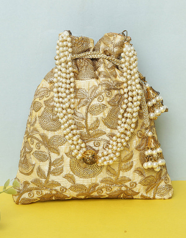 Beige Heavy Designer Handworked Clutches-Accessories