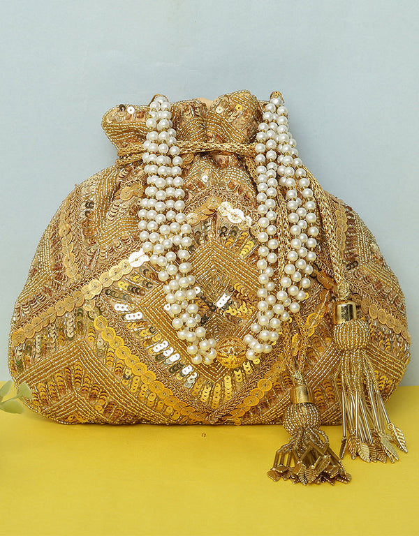 Beige Heavy Designer Handworked Clutches-Accessories