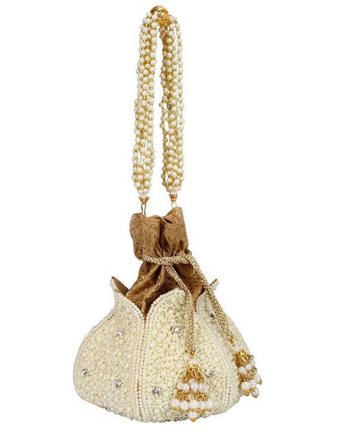 Beige Heavy Designer Handworked Clutches-Accessories