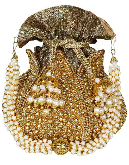 Beige Heavy Designer Handworked Clutches-Accessories