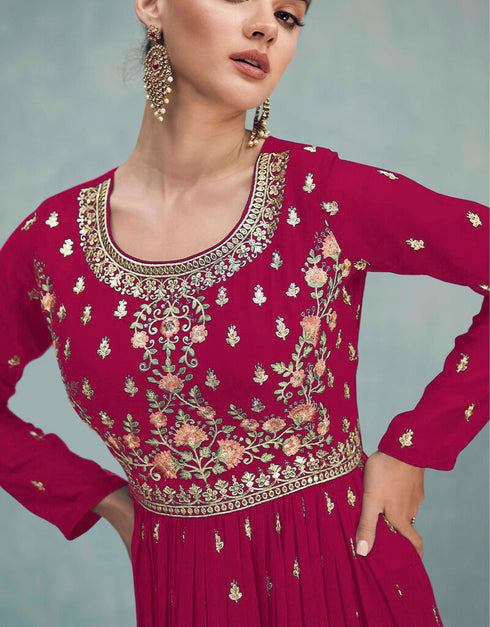 Pink Faux Georgette Palazzo Suit Closure View