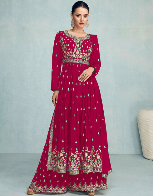 Pink Faux Georgette Palazzo Suit