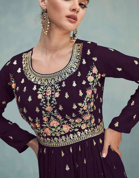 Wine Faux Georgette Palazzo Suit Closure View