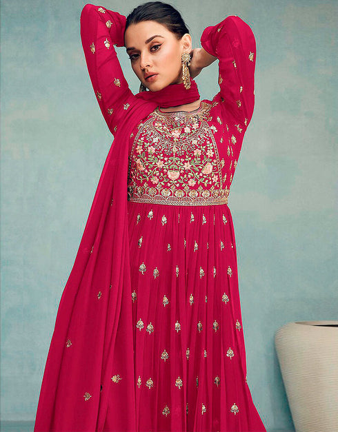 Pink Faux Georgette Palazzo Suit Closure View