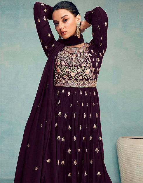 Wine Faux Georgette Palazzo Suit Closure View