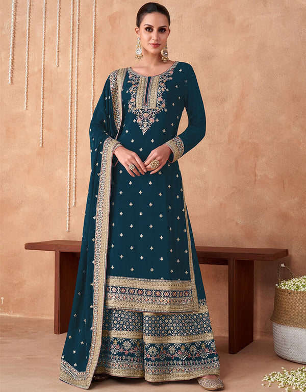 Blue Faux Georgette Palazzo Straight