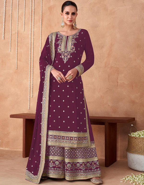 Purple Faux Georgette Palazzo Straight