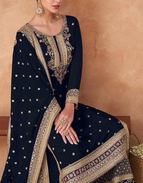 Black Faux Georgette Palazzo Straight Closure View