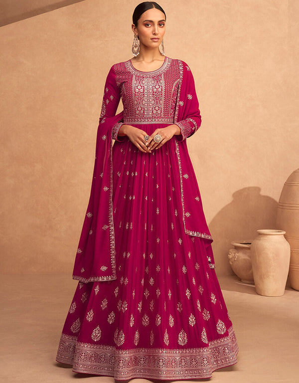 Pink Faux Georgette Pant Anarkali