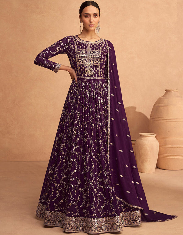 Purple Faux Georgette Pant Anarkali