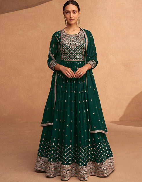 Green Faux Georgette Pant Anarkali