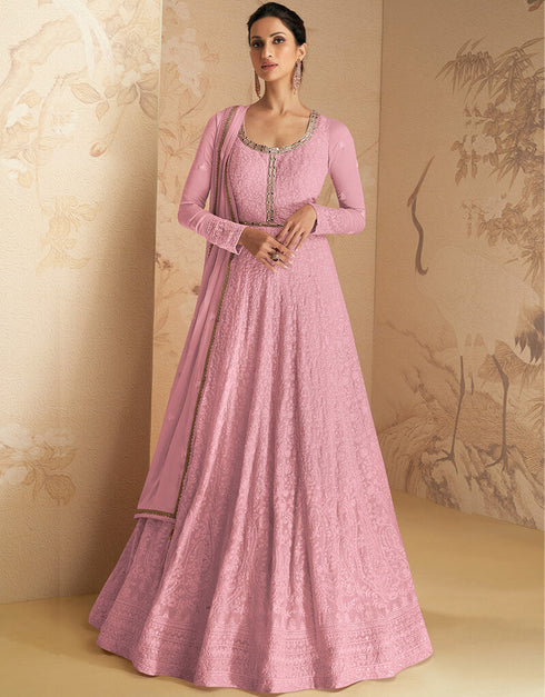 Pink Faux Georgette Pant Anarkali