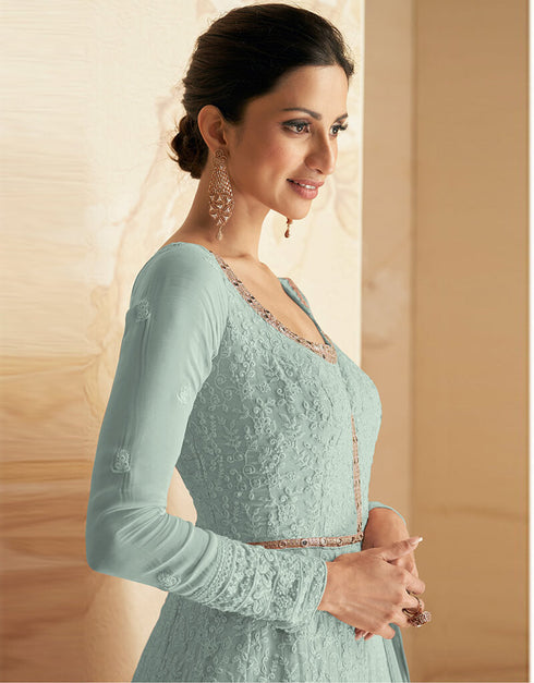 Sky Faux Georgette Pant Anarkali Closure View