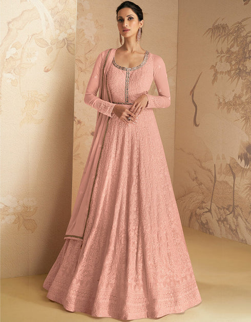 Peach Faux Georgette Pant Anarkali
