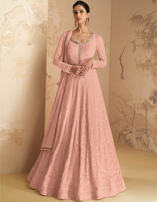 Peach Faux Georgette Pant Anarkali