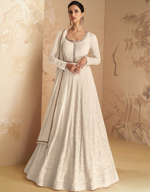 White Faux Georgette Pant Anarkali