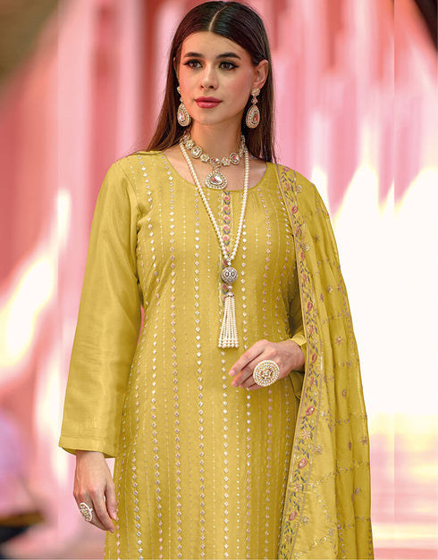 Yellow Georgette Pant Straight Closure View