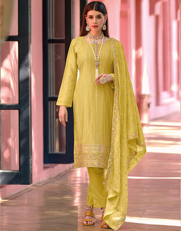 Yellow Georgette Pant Straight