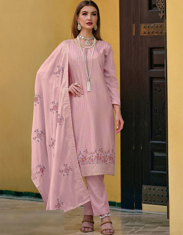 Pink Georgette Pant Straight