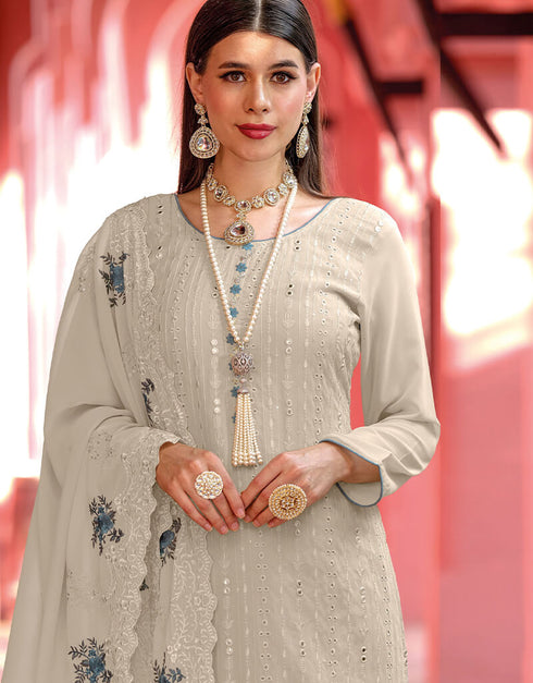 Beige Georgette Pant Straight Closure View