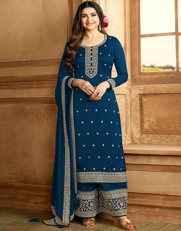 Blue Silk Georgette Palazzo Straight