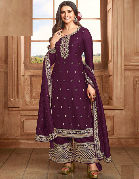 Purple Silk Georgette Palazzo Straight
