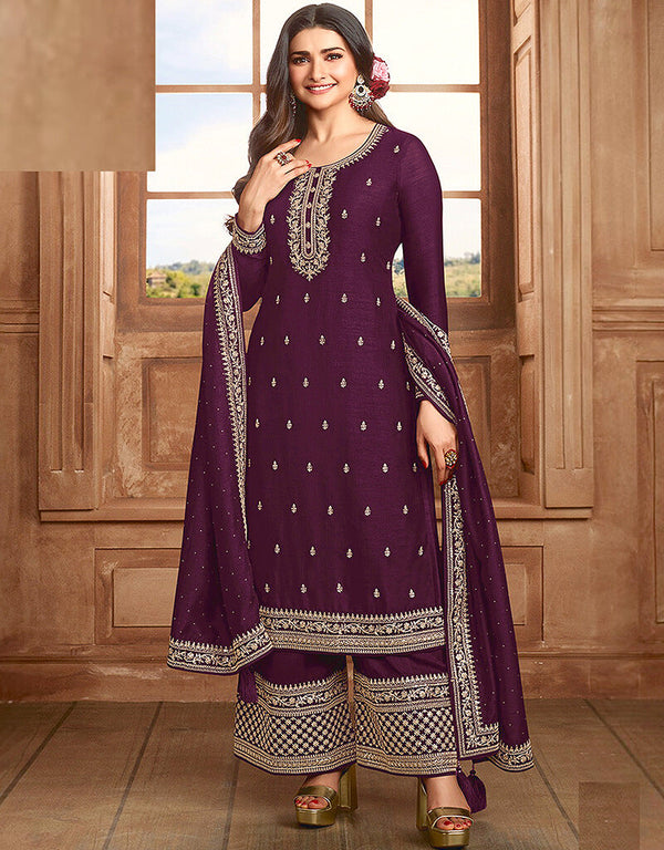 Purple Silk Georgette Palazzo Straight