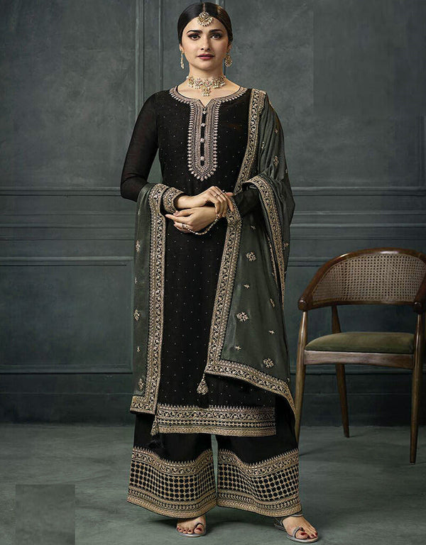Black Silk Georgette Palazzo Suit