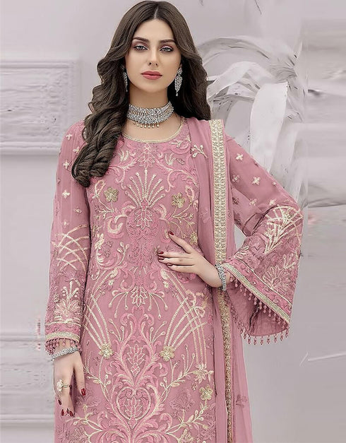 Pink Faux Georgette Palazzo Straight Closure View
