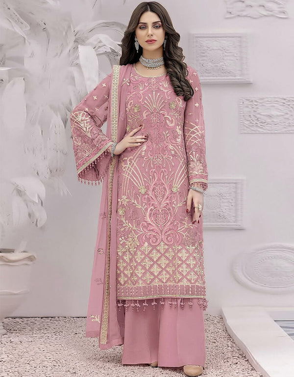 Pink Faux Georgette Palazzo Straight