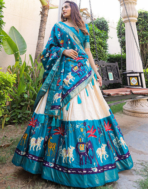 Blue Dola Silk Lehenga Choli Closure View