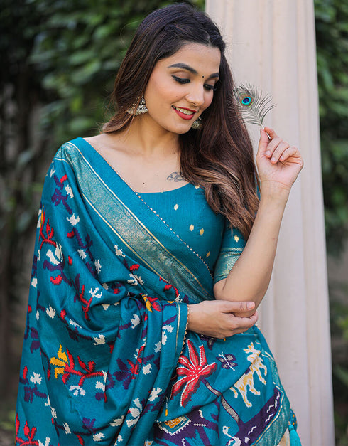 Blue Dola Silk Lehenga Choli Back View