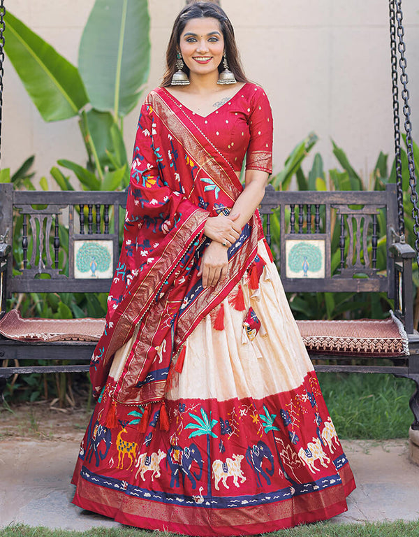 Red Dola Silk Lehenga Choli