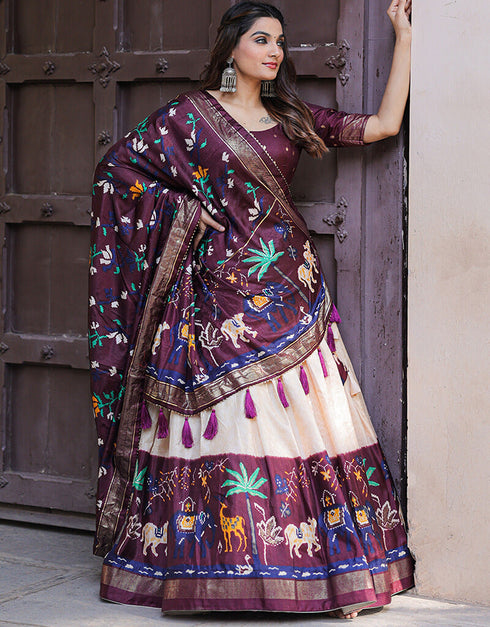Wine Dola Silk Lehenga Choli