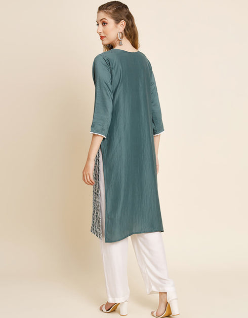 Teal Soft Chinon Na Straight Salwar Kameez