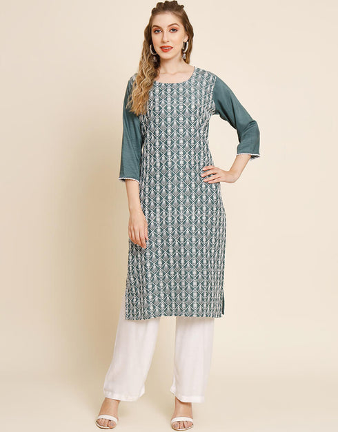 Teal Soft Chinon Na Straight